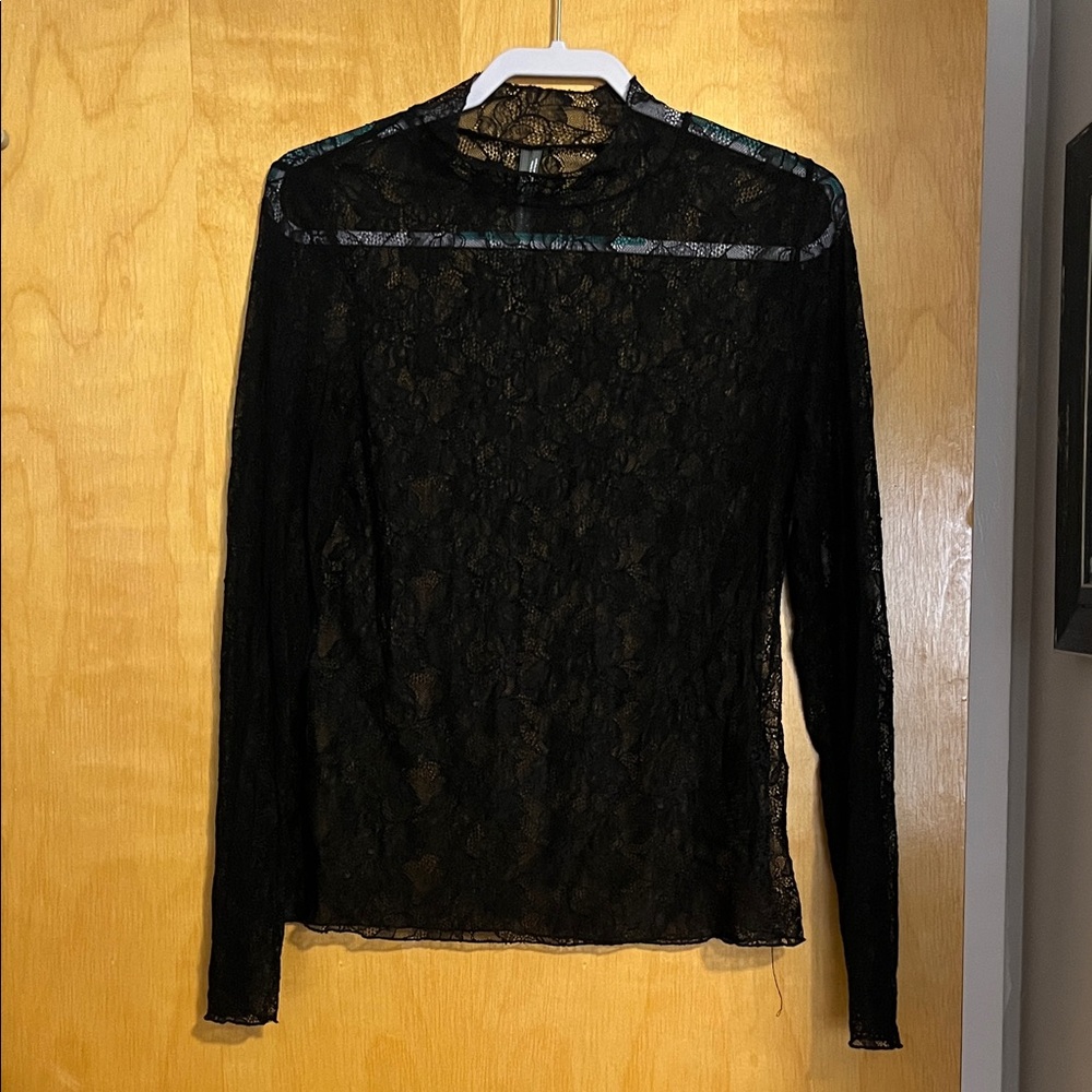 Anthropologie Lace Mock Neck Layering Long Sleeve Top